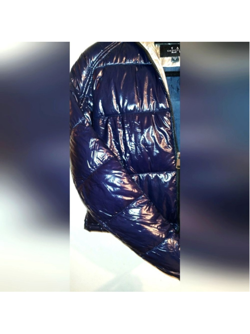 New Navy Blue & Silver Vegan Puffer Jacket Quilted LA Coalition-NWT - Picture 9 of 13